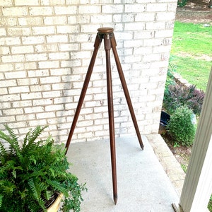 Antique Wooden Tripod | Wood and Brass Tall Tripod | Wooden Surveyor&#39;s Tripod