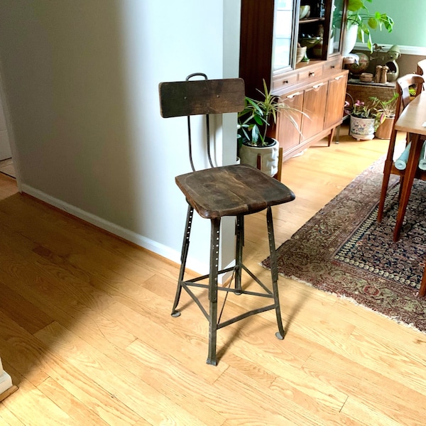 Industrial Drafting Chair | Factory Metal Stool | Industrial Seating | Rustic Metal Chair | Distressed Metal Stool | Steampunk Stool |