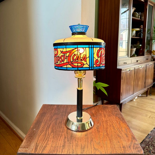 Vintage Plastic Pepsi Cola Stained Glass Bar Lamp Shade | Stain Glass Style Pepsi Bar Lamp | Pepsi Cola Wall Lamp | Tiffany Style Pepsi Lamp