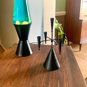 Vintage MCM Gunnar Ander Candelabra | Black Metal Ystad Metall Candelabra | Small Candlestick Holder | MCM Swedish Candle Holder