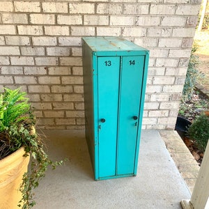 Vintage Distressed Small Lockers | Turquoise School Locker | Two Door Locker | Double Door Metal Locker | Rustic Lockers | 6 Available