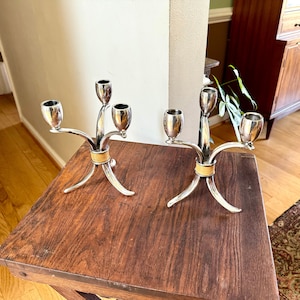 Vintage Pair of Rogers Bros. &quot;Flair&quot; Candlestick Holders | MCM Candle Holders | Tripod Candlestick Holders | 1847 Roger Bros. Candle Holders