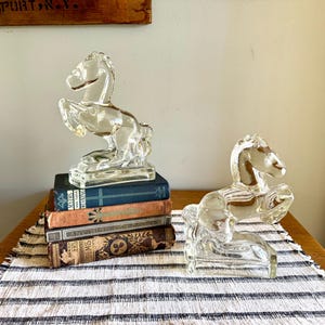 Vintage Set of L.E. Smith Glass Horse Bookends | Rearing Horse Glass Bookends | Equestrian Bookends | Equestrian Decor