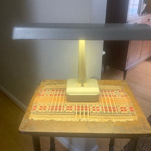 Vintage Metal Desk Lamp | Gray Metal Desk Lamp | Metal Shade Fluorescent Lamp | Art Deco Metal Desk Lamp | Metal Bankers Lamp