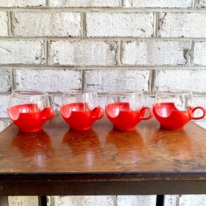 Vintage Pyrex Hot and Cold Drinkup Cups | Red Pyrex Drinkup Cups | Mid Century Pyrex Ware Cups | Vintage Camper Cups