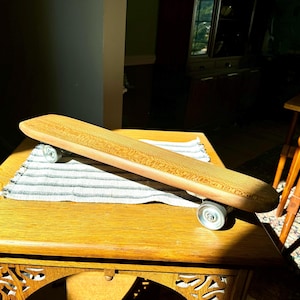 Vintage Coffin Shaped Wooden Skateboard | Coffin Shaped Wood Skateboard With Metal Wheels | Vintage Skateboard | Antique Wood Skateboard