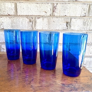 VIntage Set of 4 Colbalt Blue Drinking Glasses | Colbalt Blue Drinking Glasses | Blue Tumbler Glasses