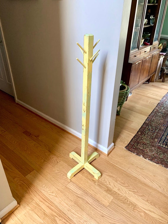 Vintage Distress Yellow And Green Wood Coat Rack Wooden Kids Australia Green Wood Coat Rack Wooden Kids, Wood Dowel Coat Rack