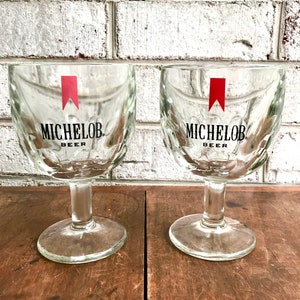 2 Gafas Vintage Michelob Bar ? Copas de tallo Vintage Michelob Copas de huellas digitales vintage ? Gafas de Cerveza Retro (Retro Beer Glasses) Gafas de Cerveza Michelob