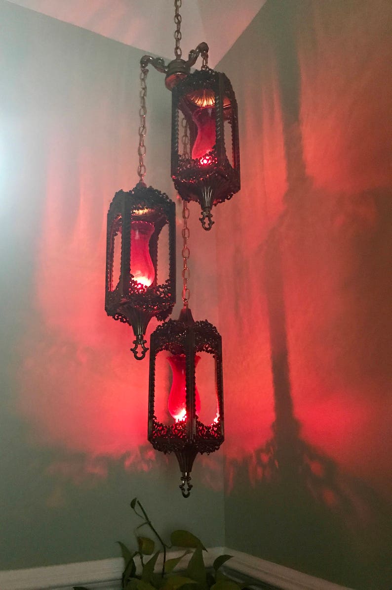 Vintage Gim Chandelier Brass Moroccan Style Swag Lamp Image 0