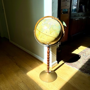 MCM 12&quot; Replogle World Globe With Wooden Stand | Mid Century Modern Replogle Globemaster Series Globe | 12 Inch World Globe With Stand |