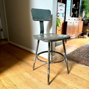 Industrial Drafting Chair | Adjustable Metal Stool | Industrial Seating | Rustic Metal Chair | Mid Century Metal Chair | Distressed Stool