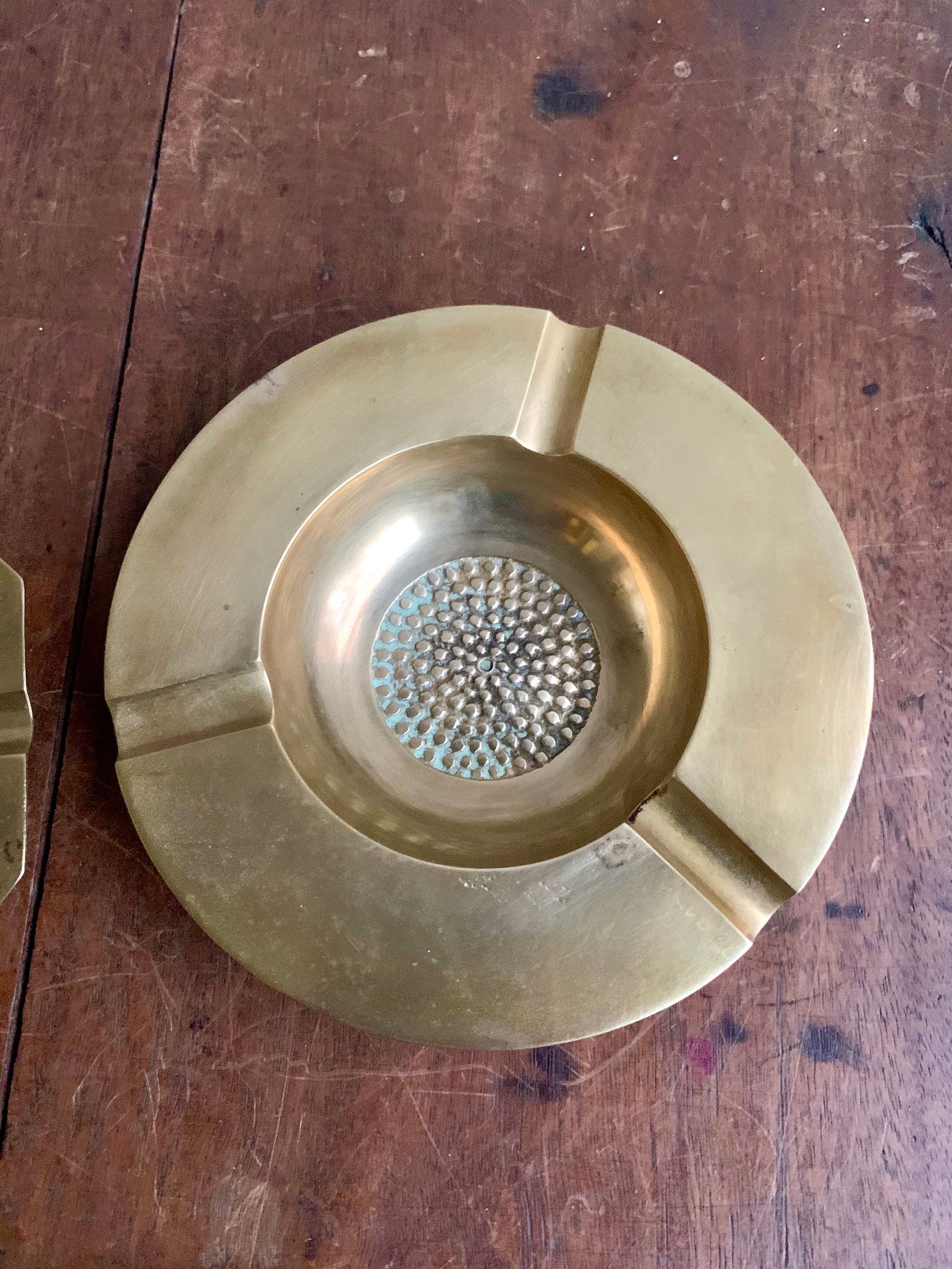 Vintage Pair of Brass Ashtrays Brass Octagon and Circle - Etsy