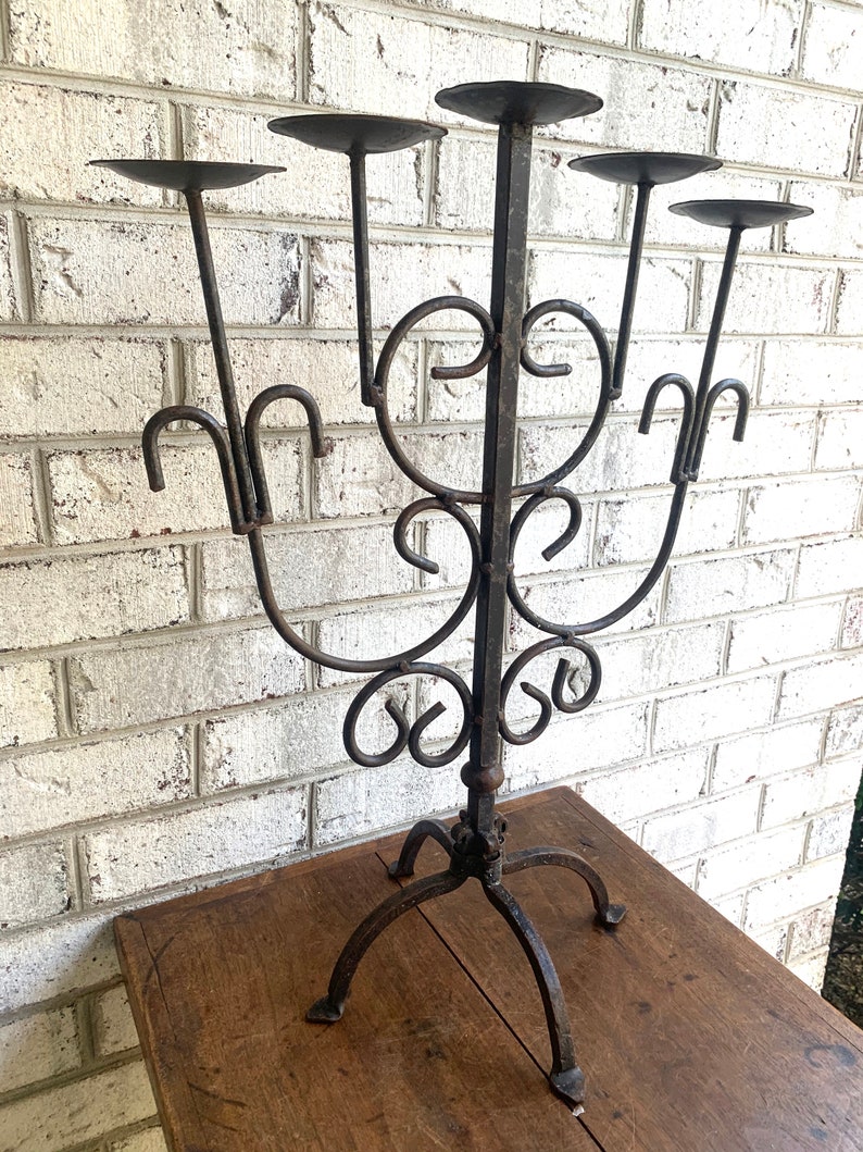 Antique Iron Candelabra Primitive Candle Holder Rustic Etsy Australia