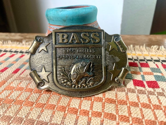 Vintage Solid Brass Bass Belt Buckle | Bass Angle… - image 1