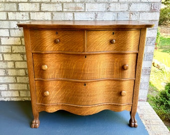 Antique Tiger Oak Serpentine Dresser | Quarter Sawn Oak Dresser | 4 Drawer Oak Dresser | Oak Antique Dresser |