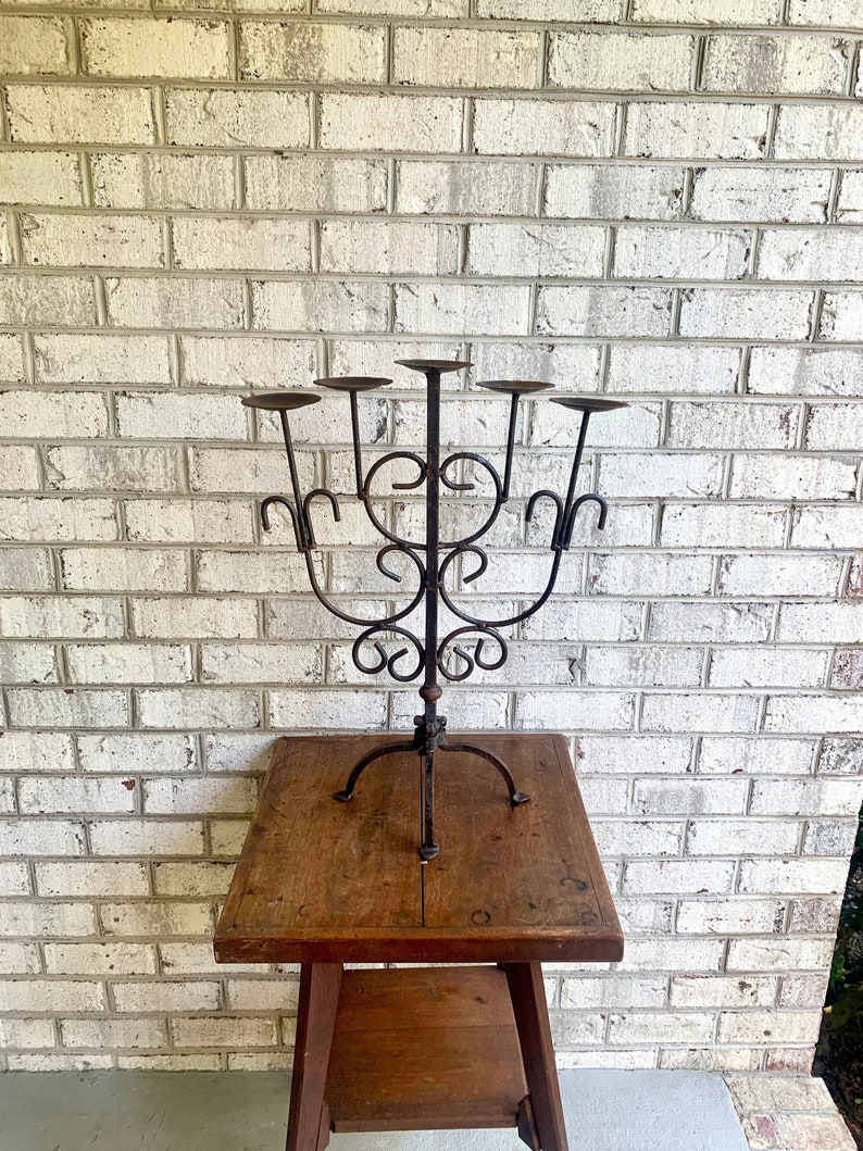 Antique Iron Candelabra Primitive Candle Holder Rustic Etsy Australia