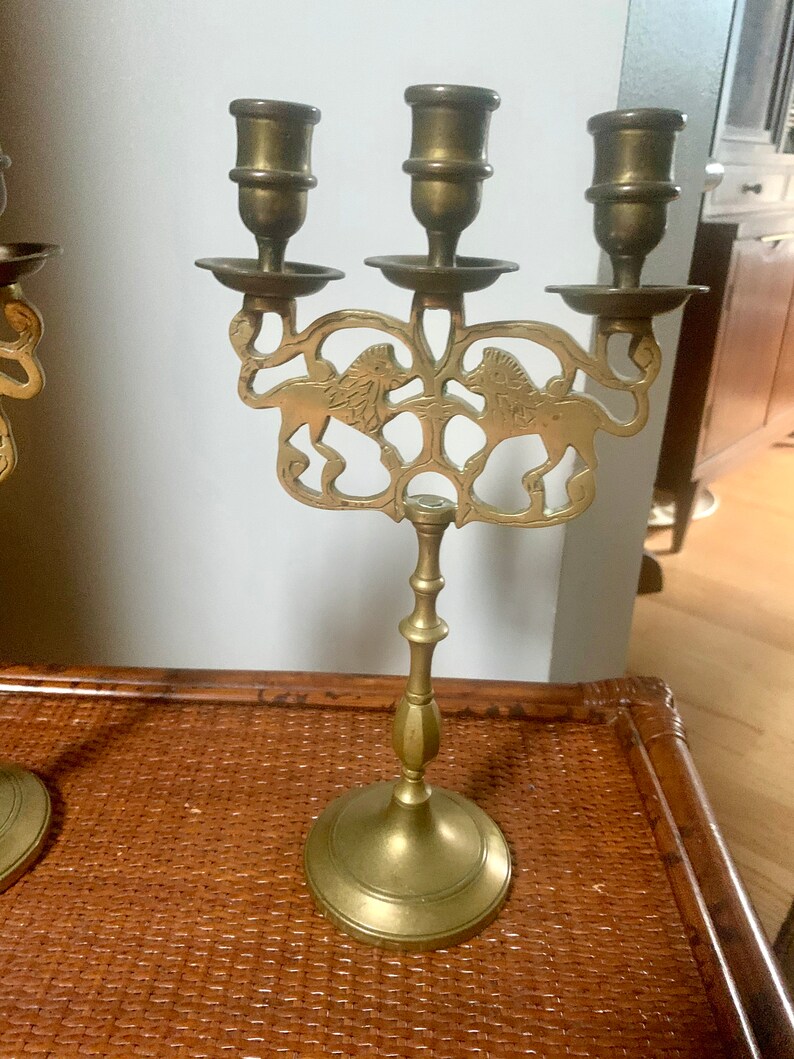Vintage Pair of Brass Lion of Judah Candelabra Two Brass Etsy