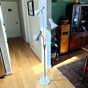 Mid Century Bullet Floor Lamp | White Atomic Coned Lamp | Modern White And Gold Bullet Light | Retro Floor Lamp | Multi Light Floor Lamp
