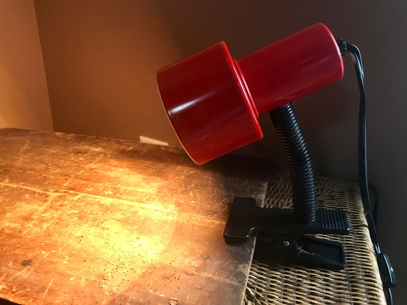 Vintage Red Modern Clamp Lamp Retro Task Atomic Image 0