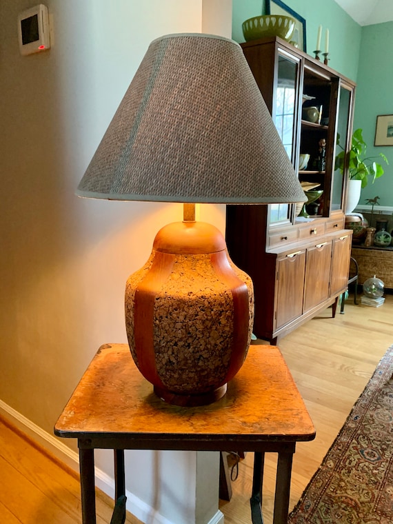 Voorvoegsel te ontvangen feit Een MCM Kurk en Teak Lamp Grote Kurk Lamp Mid Century - Etsy België