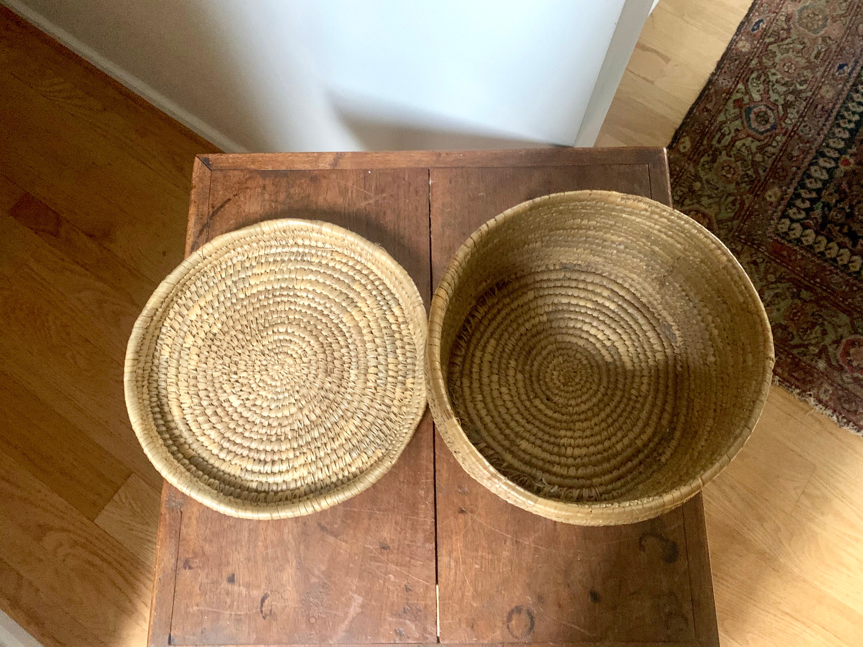 Small Round Coiled Sweetgrass Basket With Lid Native Etsy