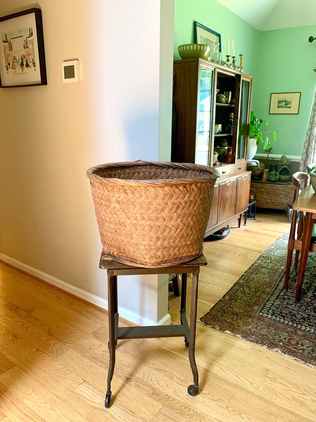 Vintage XL Wicker Basket Large Rattan Basket Wicker Hamper Woven Wicker