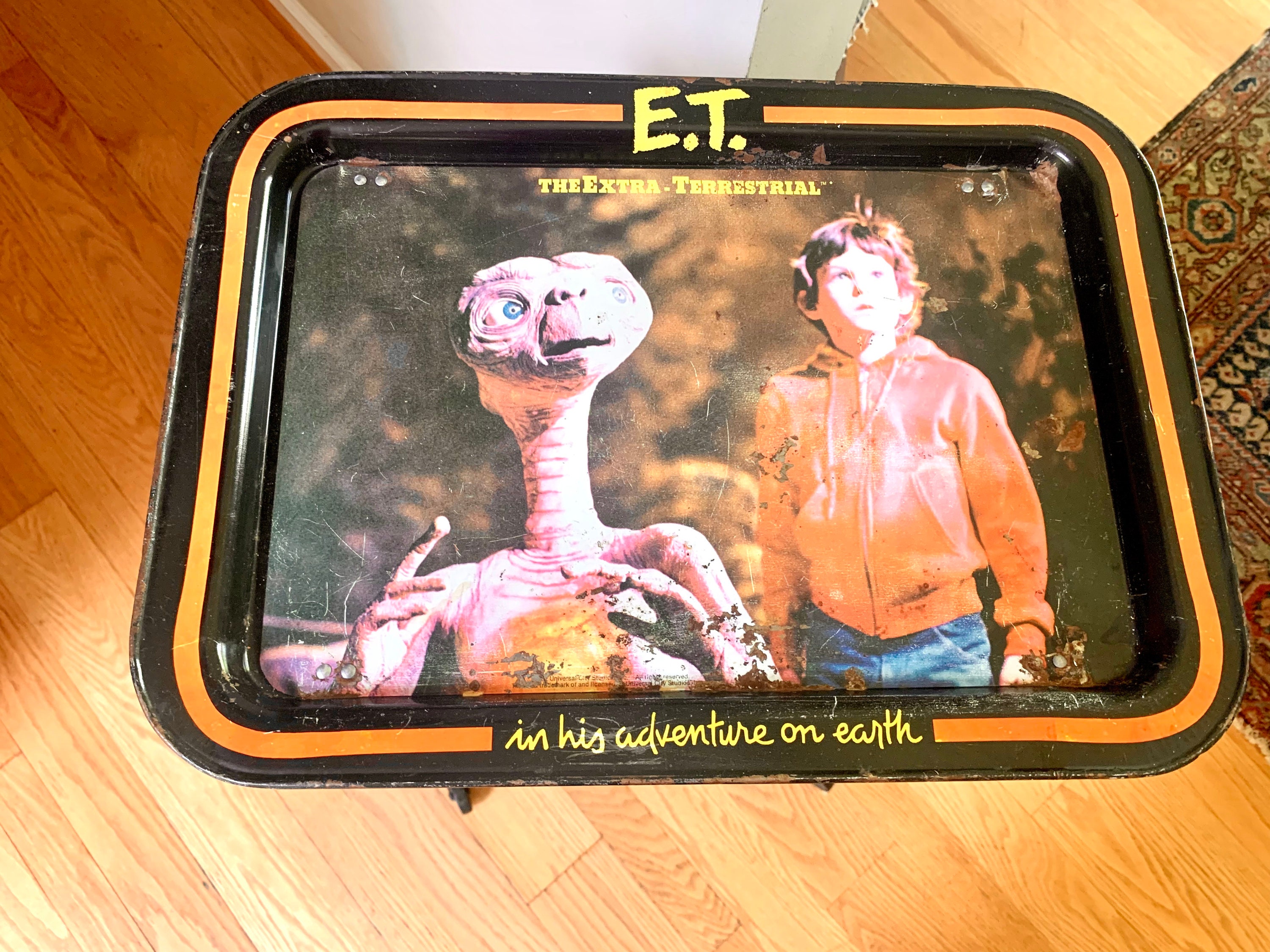 Vintage Distressed E.T. Television Tray Extraterrestrial TV Tray