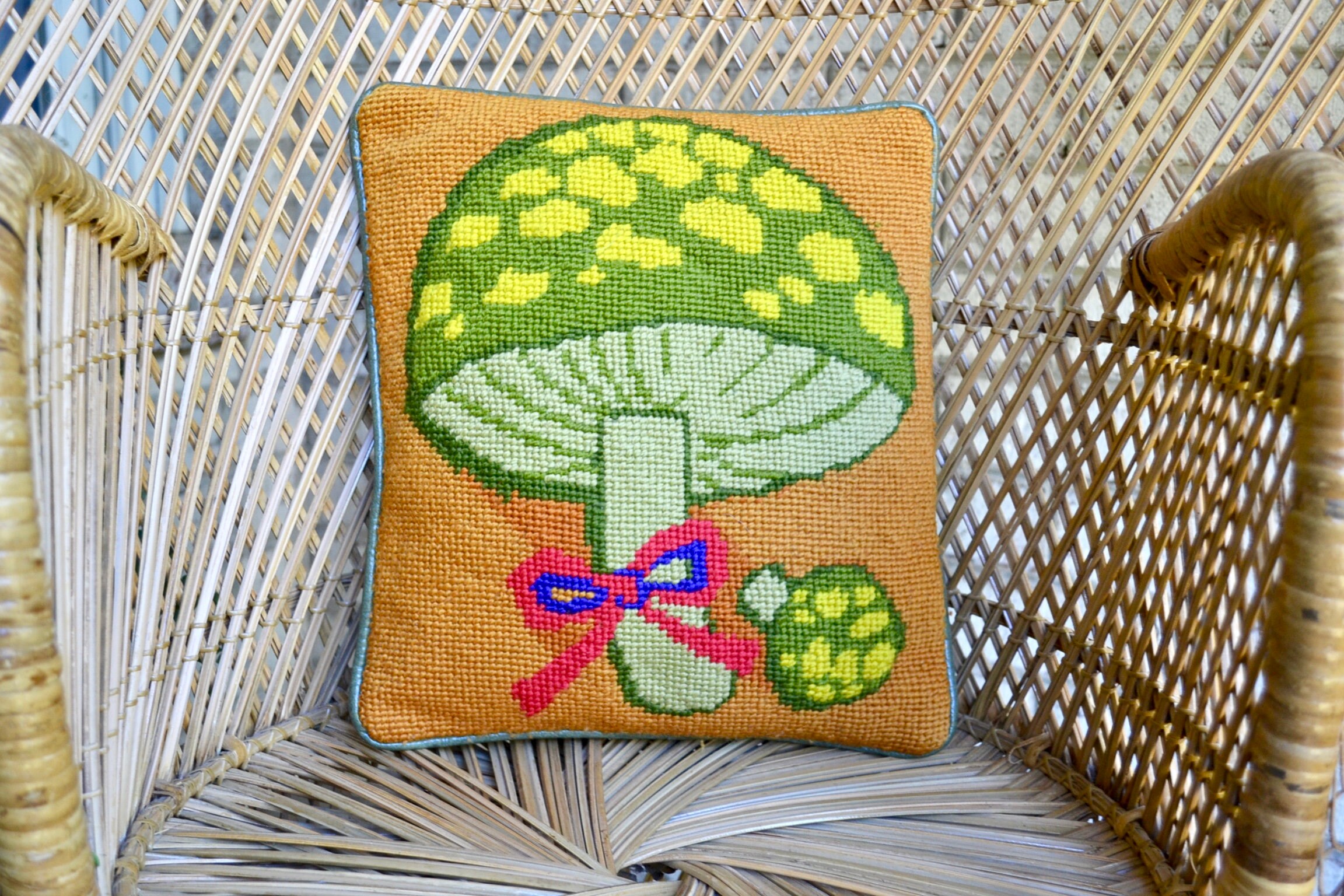 Vintage Needlepoint Pillow Mushroom Pattern Needlepoint and | Etsy
