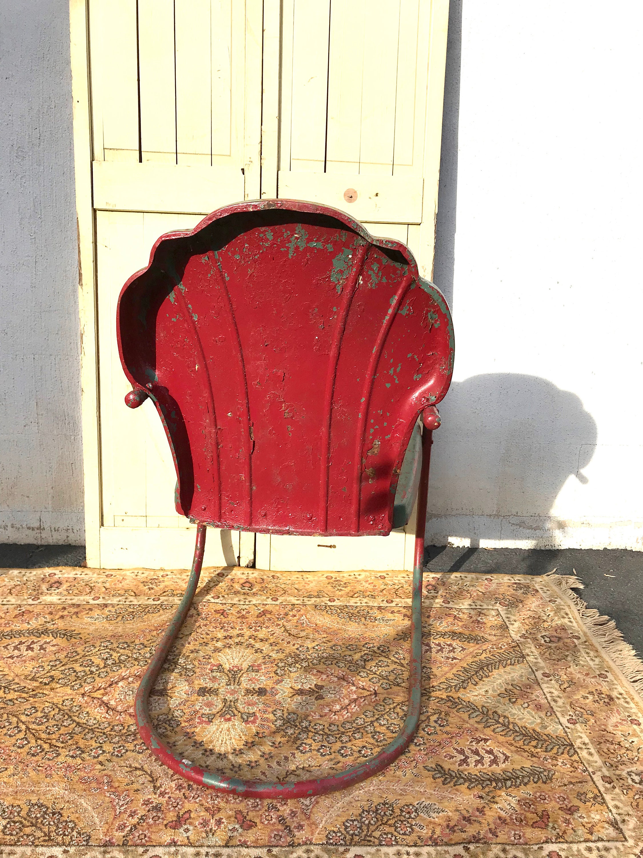 Vintage 1950s Metal Patio Chair Shell Back Patio Chair Distressed