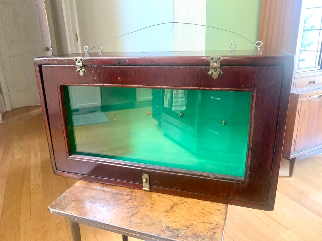 Vintage Wooden Wall Display Case Glass Front Display Hanging