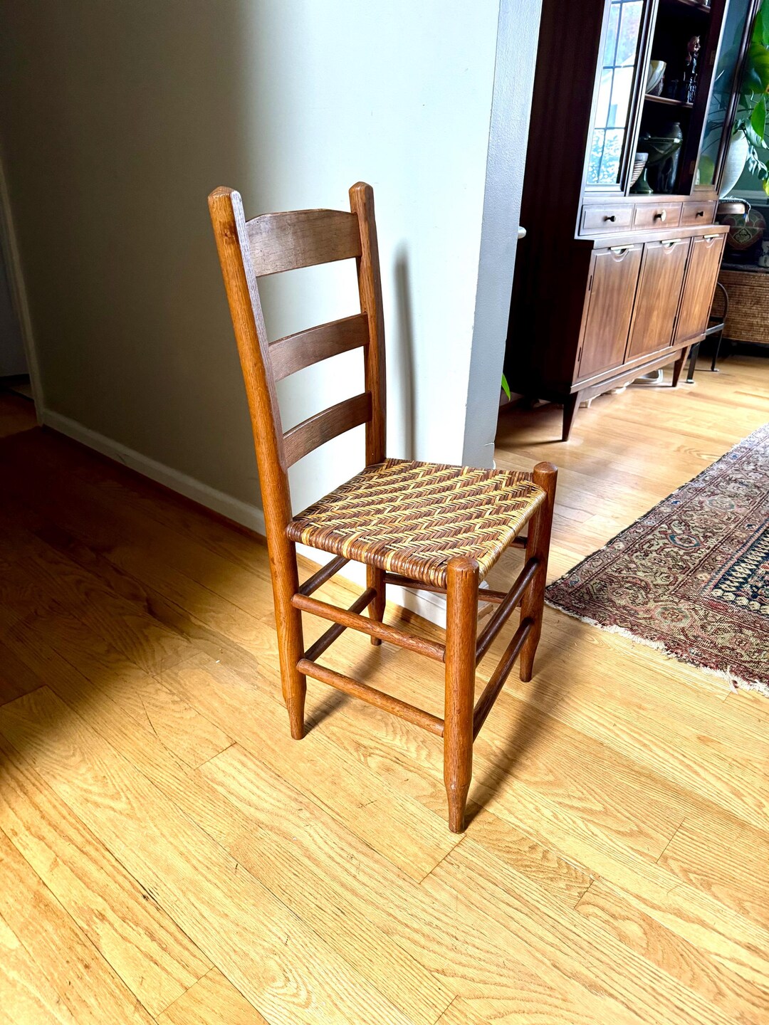 Vintage Wooden Ladder Back Chair | Wicker Bottom Wood Chair | Rattan ...