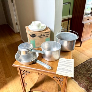 Vintage Mirro M-4352 Aluminum Camp Kit | 12 Piece Camping Cooking Set | Aluminum Camp Cook Set | Nesting Camping Pots and Pans