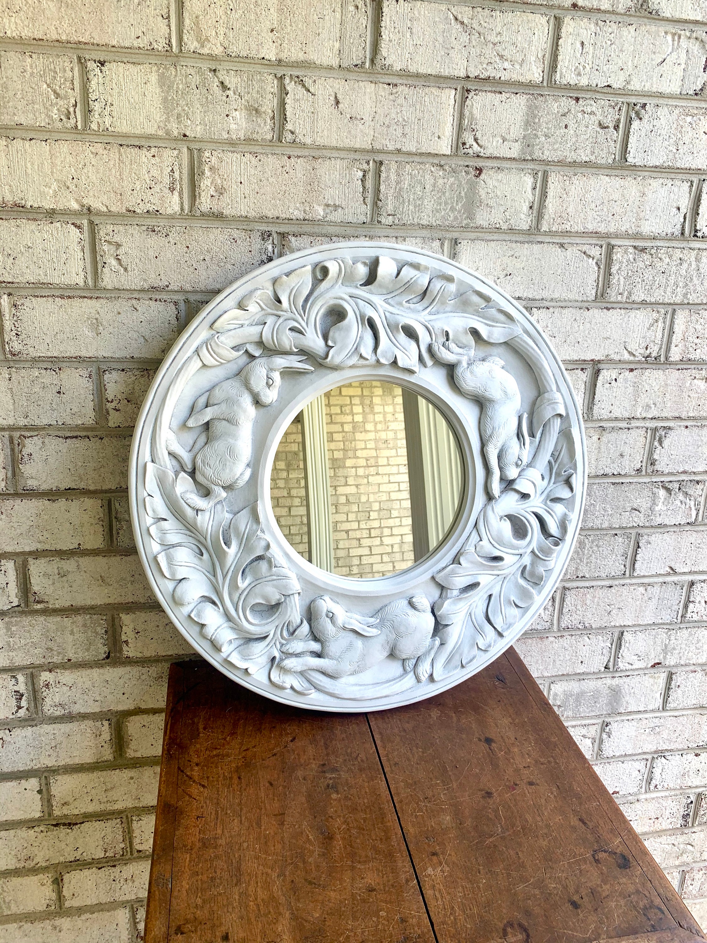 Vintage White Round Mirror Resin Rabbit Mirror Round | Etsy