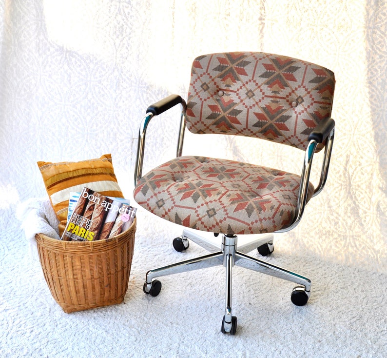 Vintage United Chair Co Desk Bohemian Pattern Swivel Modern Padded Office Adjustable Executive