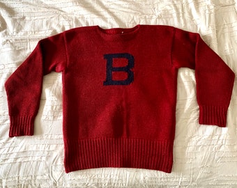 1940&#39;s Bethlehem Sporting Goods Wool Sweater| Letter &quot;B&quot; Knitted Wool Sweater | 1940s Sportswear Letterman Sweater &quot;B&quot; Wool Sweater |