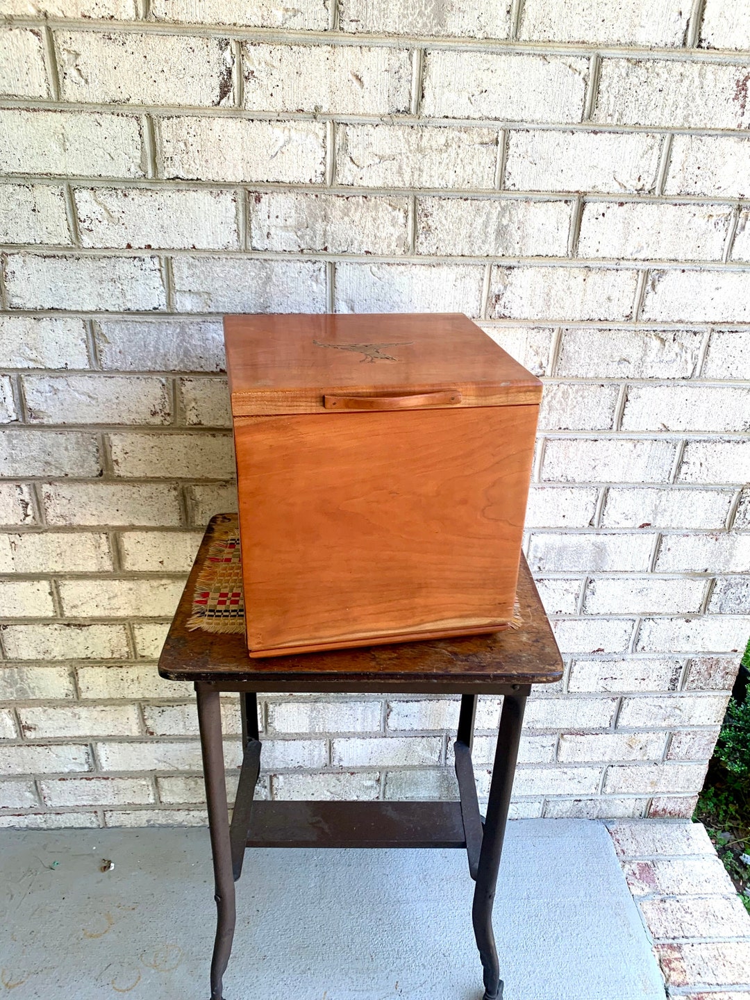 Vintage Wood Storage Box Distressed Wood Stash Box Flip Top Wooden Box