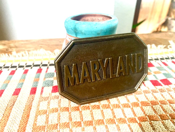 Vintage Solid Brass Maryland Belt Buckle | Brass … - image 2