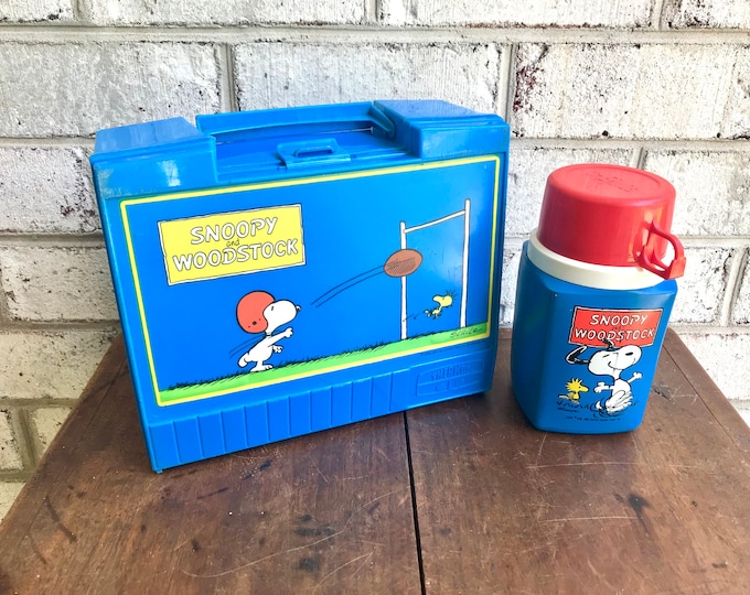 Vintage Snoopy and Woodstock Lunch Box Peanuts Lunch Box With Thermos