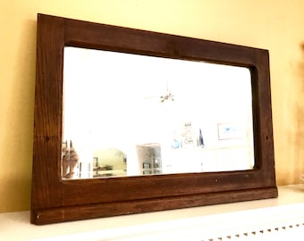 Antique Wood Framed Mirror | Patina Beveled Mirror | Distressed Wood Frame Mirror | Farmhouse decor | Hanging Framed Mirror | Mantel Mirror