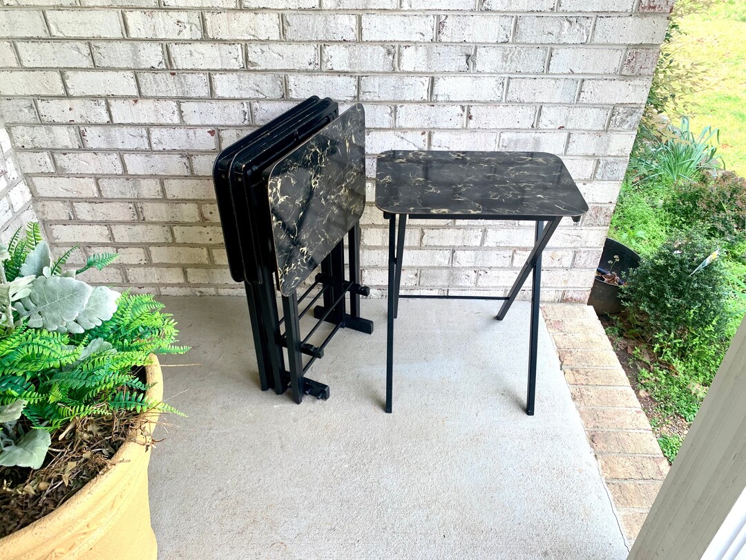 Vintage Set of 4 Faux Marble TV Trays With Stand 4 Artex Etsy