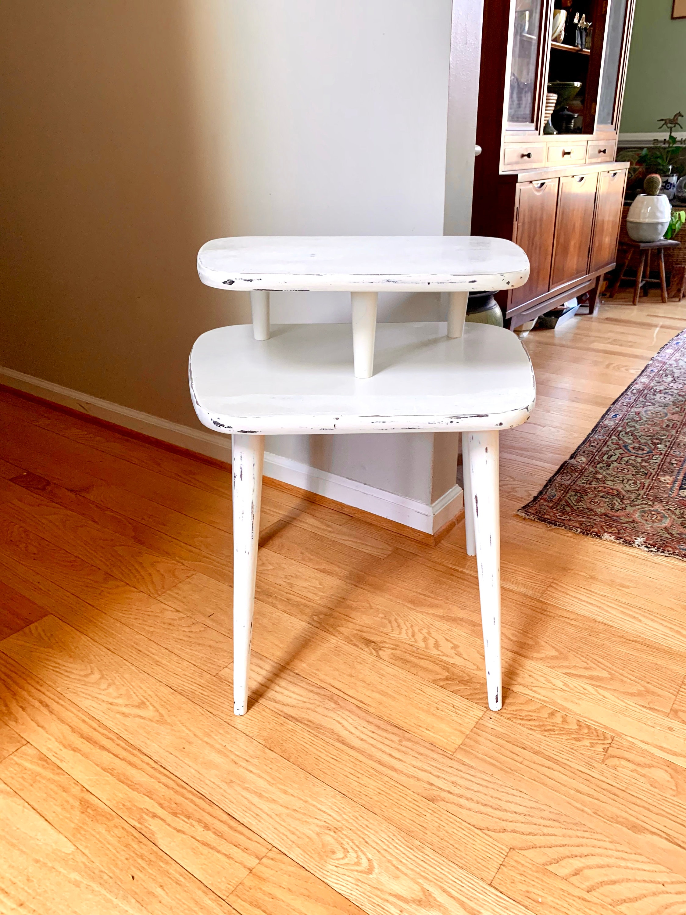 Mid Century Two Tier End Table MCM White Night Stand Etsy Canada