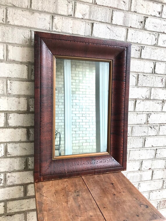 Antique Wood Framed Mirror Distressed Frame Farmhouse Decor Hanging Mantel