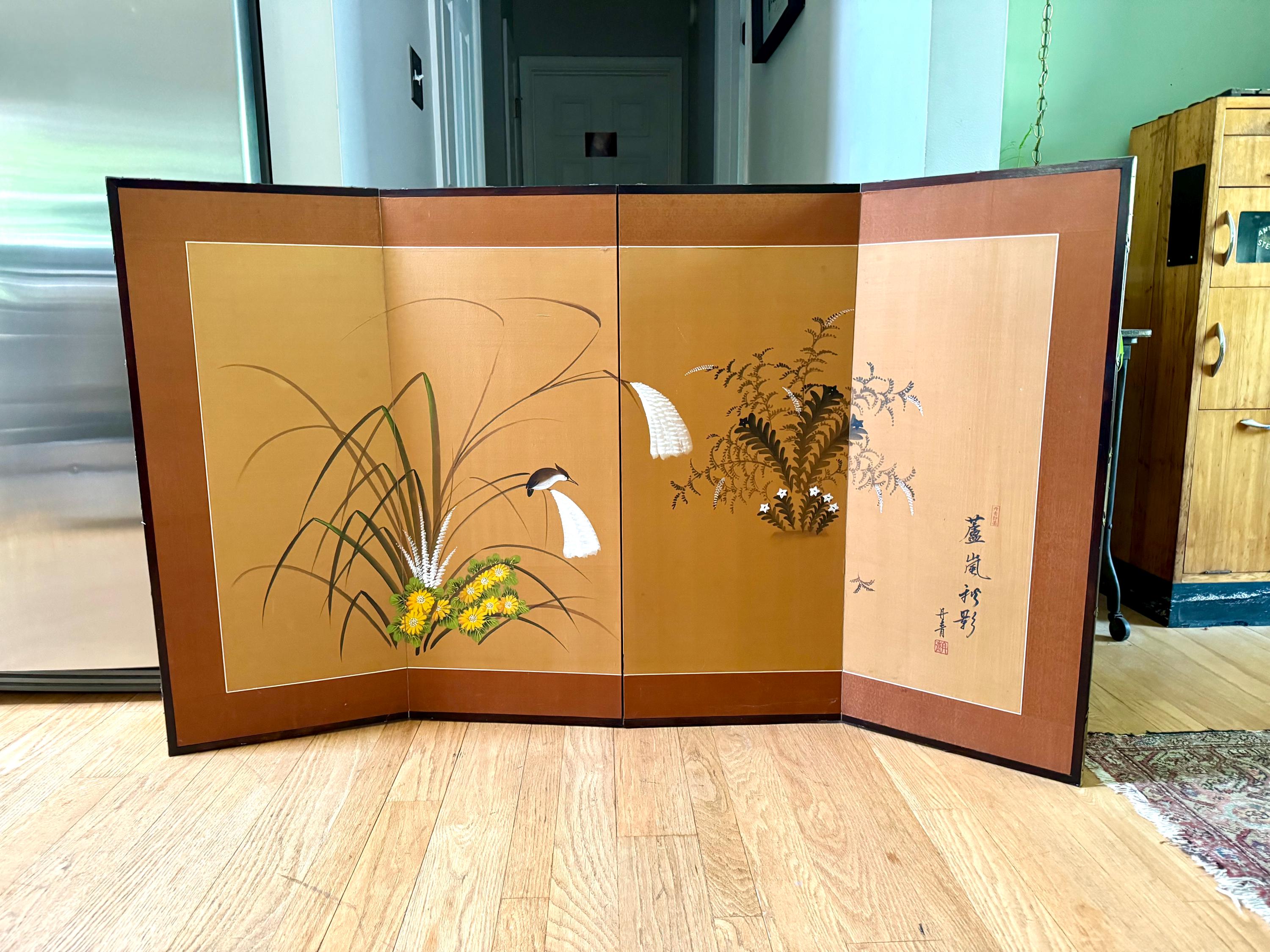 アジアン家具 手描きパネル屏風 アジアン家具 手描きパネル屏風