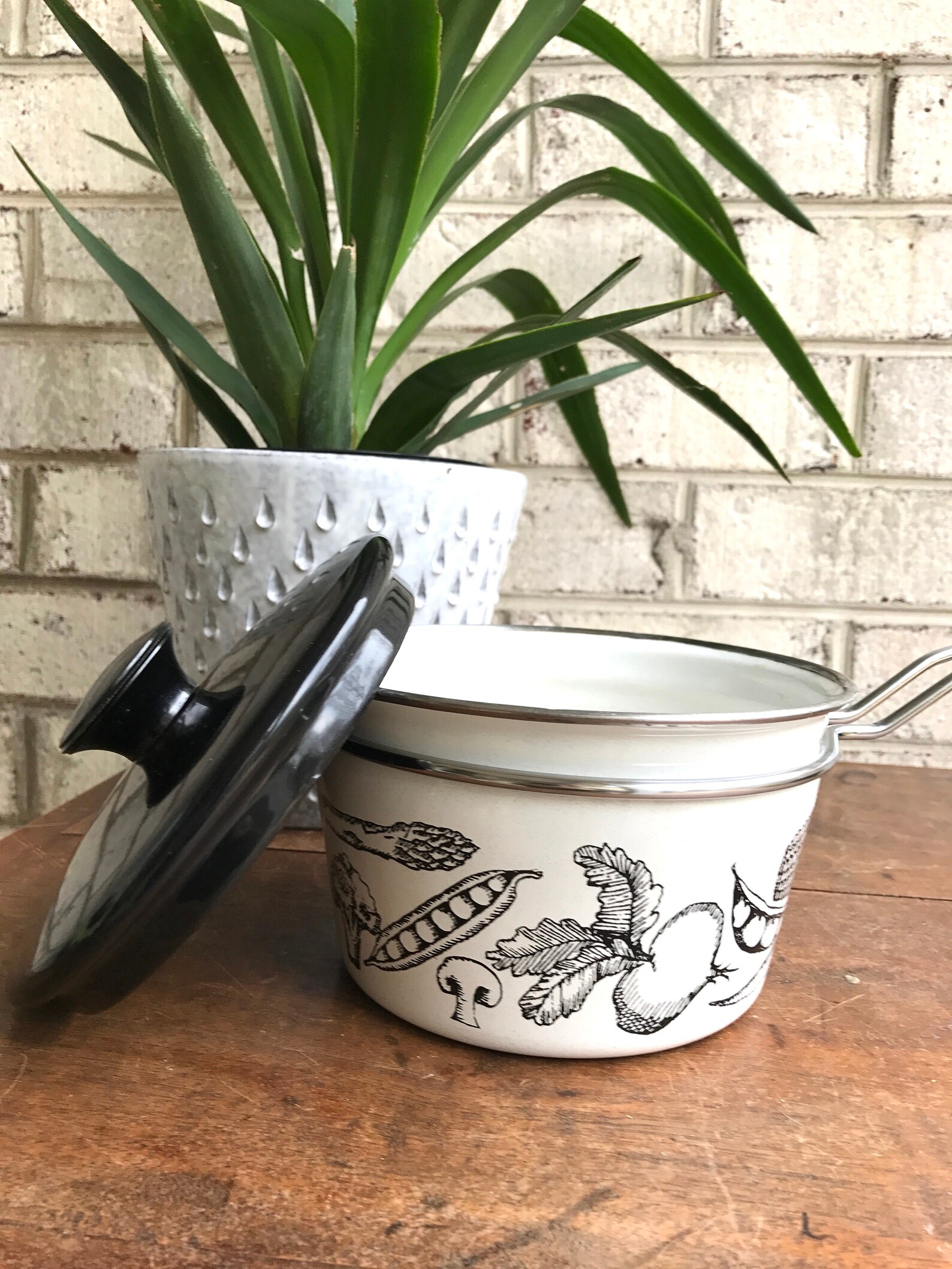 Vintage White Enamel Pot Vegetable Enamel Pots White - Etsy