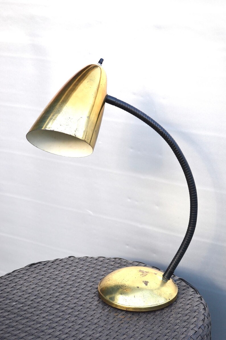 Vintage Gold Gooseneck Lamp Industrial Large Desk Rustic Metal Retro Style Atomic Bullet