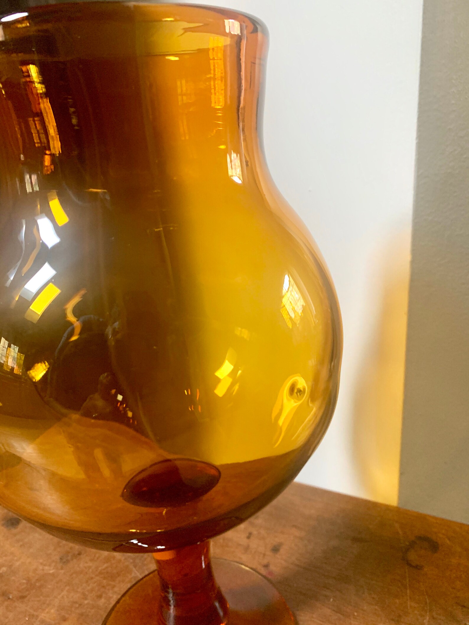 Vintage Large Amber Glass Vase Thick Blenko Glass Vase Etsy