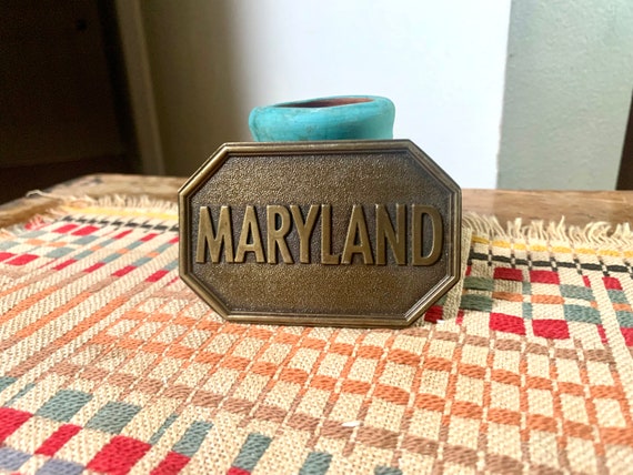 Vintage Solid Brass Maryland Belt Buckle | Brass … - image 4