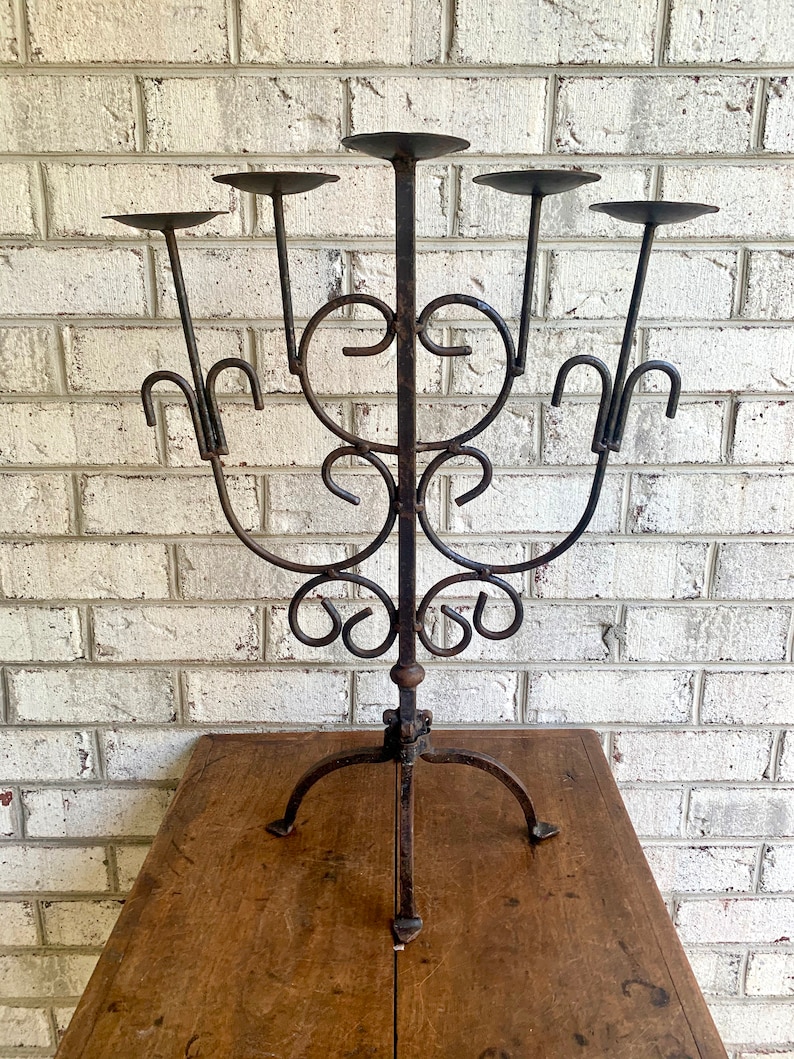 Antique Iron Candelabra Primitive Candle Holder Rustic Etsy