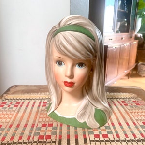 Vintage 8 1/2&quot; Relpo K1931 Blonde Lady Head Vase | Japan Relpo Ceramic Head Vase | Hand Painted Head Vase | Ceramic Florist Ware